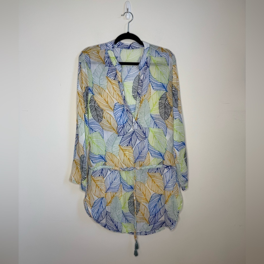 Maaji Leaf Print Swim Coverup in Blue, Yellow, Green